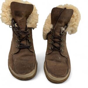 Vintage Brown and Tan Boots with shearling ankle cuffs